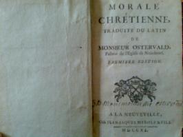 Livre : Morale ChrÃ©tienne trad. par M. Osterwald pasteur neu